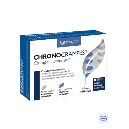 Laboratoire NaturAvignon - Chronocrampes comprimés pour soulager vos crampes nocturnes